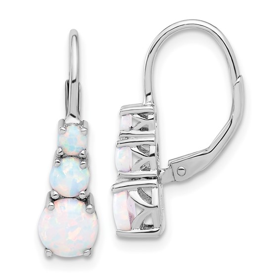 Sterling Silver Rhodium-plated Polished Created Opal Leverback Earrings