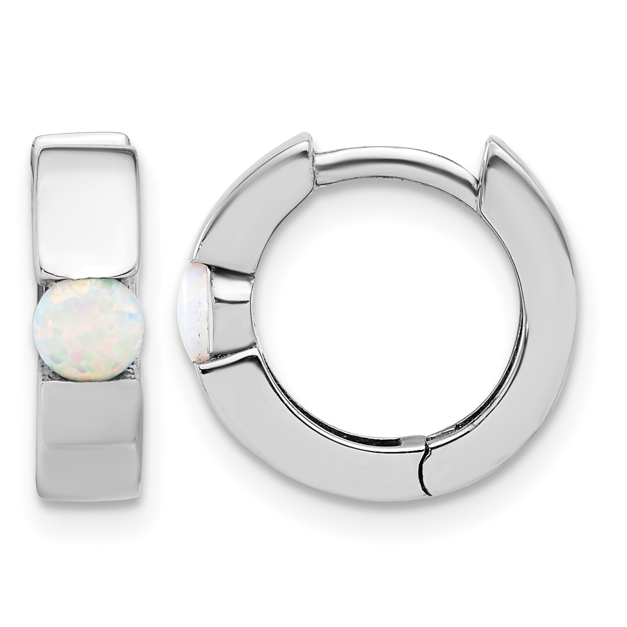 Sterling Silver RH-plated Polished Cr. Opal Hinged Round Hoop Earrings (QE17456)