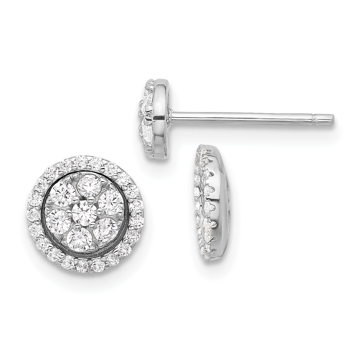 Sterling Silver Rhodium-plated CZ Cluster w/ Halo Jacket Post Earrings (QE17460)
