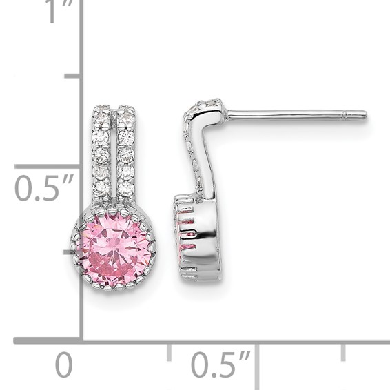 Sterling Silver RH-plated Polished Two Row Pink & White CZ Post Earrings