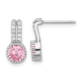 Sterling Silver RH-plated Polished Two Row Pink & White CZ Post Earrings