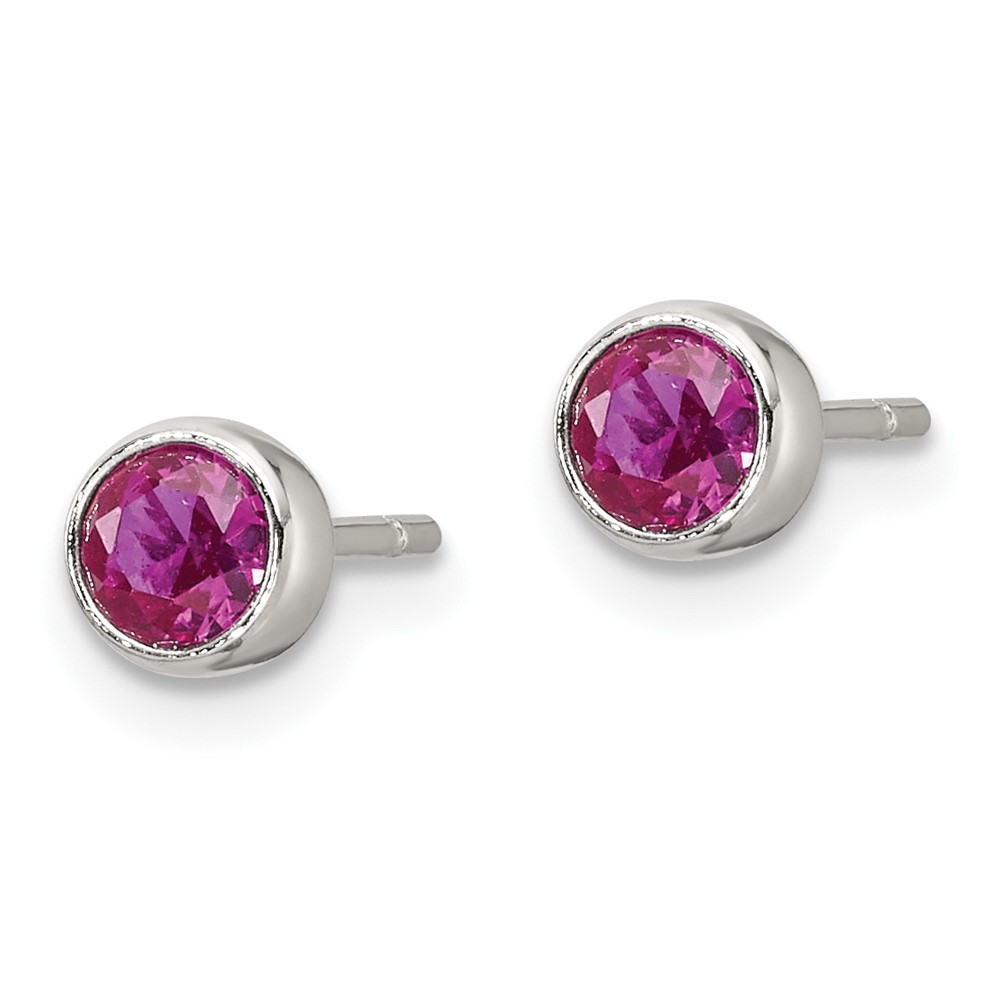 Sterling Silver Polished Pink CZ Round Bezel Stud Earrings (QE17465)