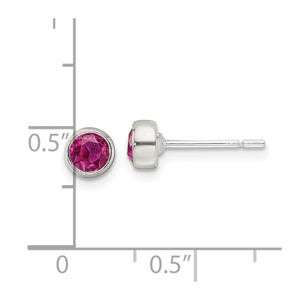 Sterling Silver Polished Pink CZ Round Bezel Stud Earrings (QE17465)