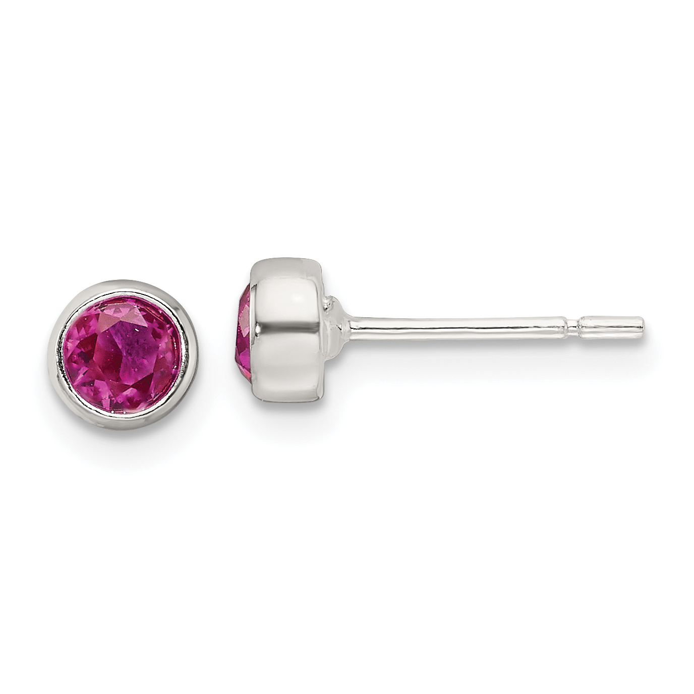 Sterling Silver Polished Pink CZ Round Bezel Stud Earrings (QE17465)