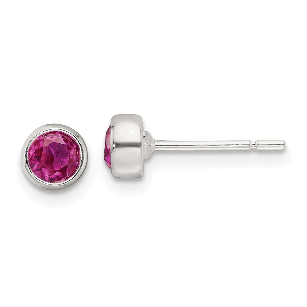 Sterling Silver Polished Pink CZ Round Bezel Stud Earrings (QE17465)