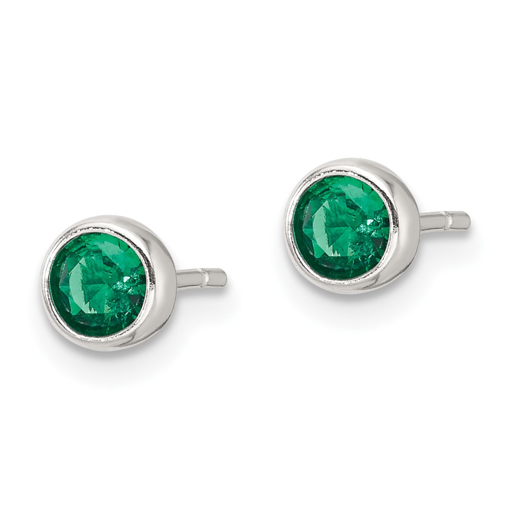 Sterling Silver Polished Green Glass Round Bezel Stud Earrings (QE17466)