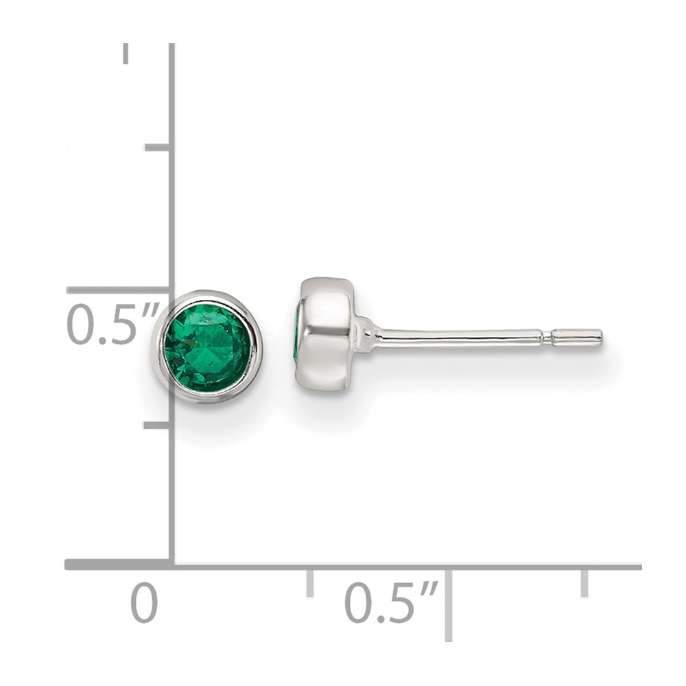 Sterling Silver Polished Green Glass Round Bezel Stud Earrings (QE17466)