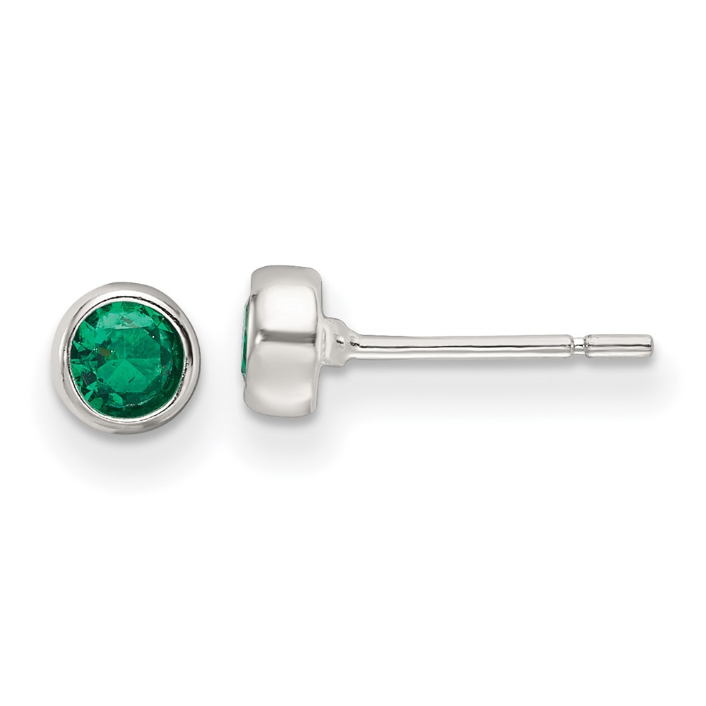 Sterling Silver Polished Green Glass Round Bezel Stud Earrings (QE17466)