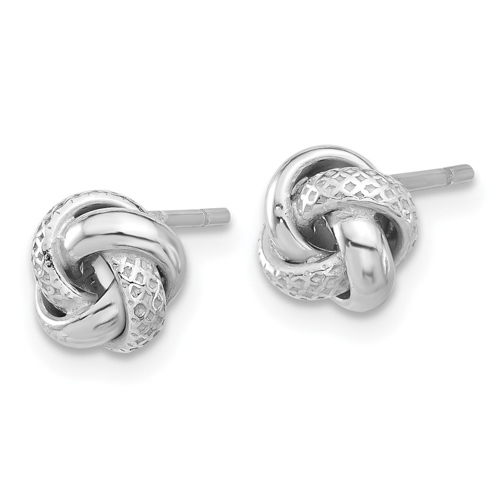 Sterling Silver Rhodium-plated Polished/Textured Love Knot Post Earrings (QE17471)