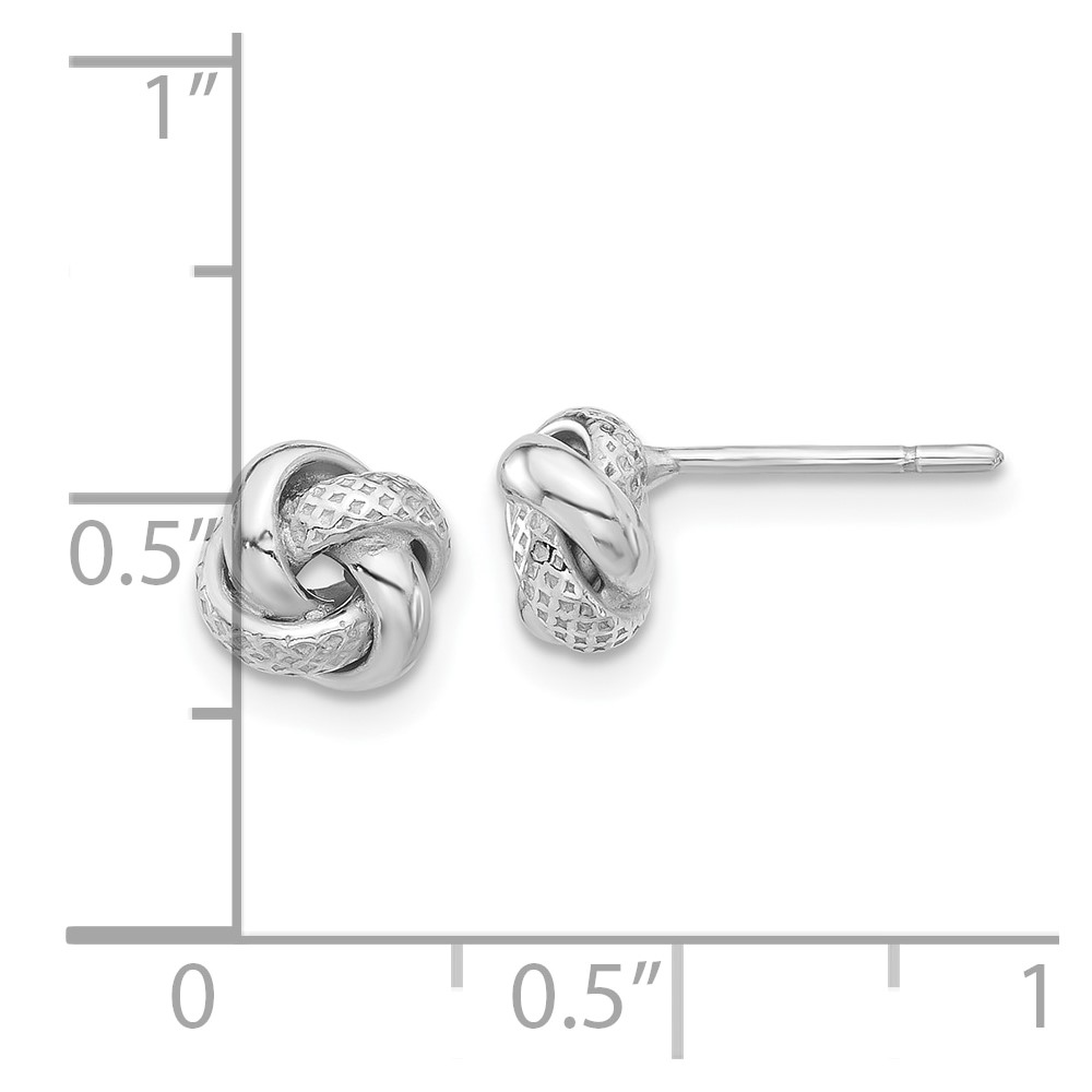 Sterling Silver Rhodium-plated Polished/Textured Love Knot Post Earrings (QE17471)