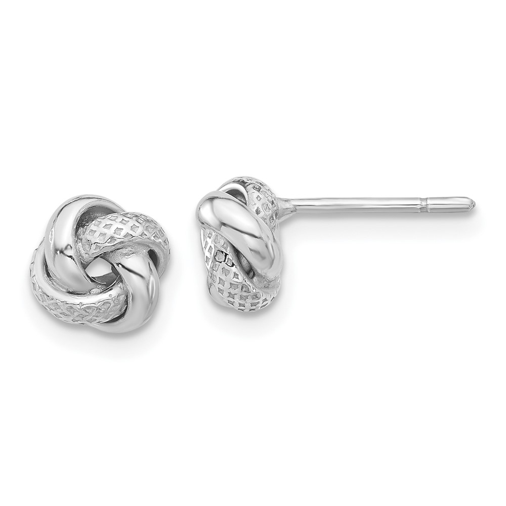 Sterling Silver Rhodium-plated Polished/Textured Love Knot Post Earrings (QE17471)