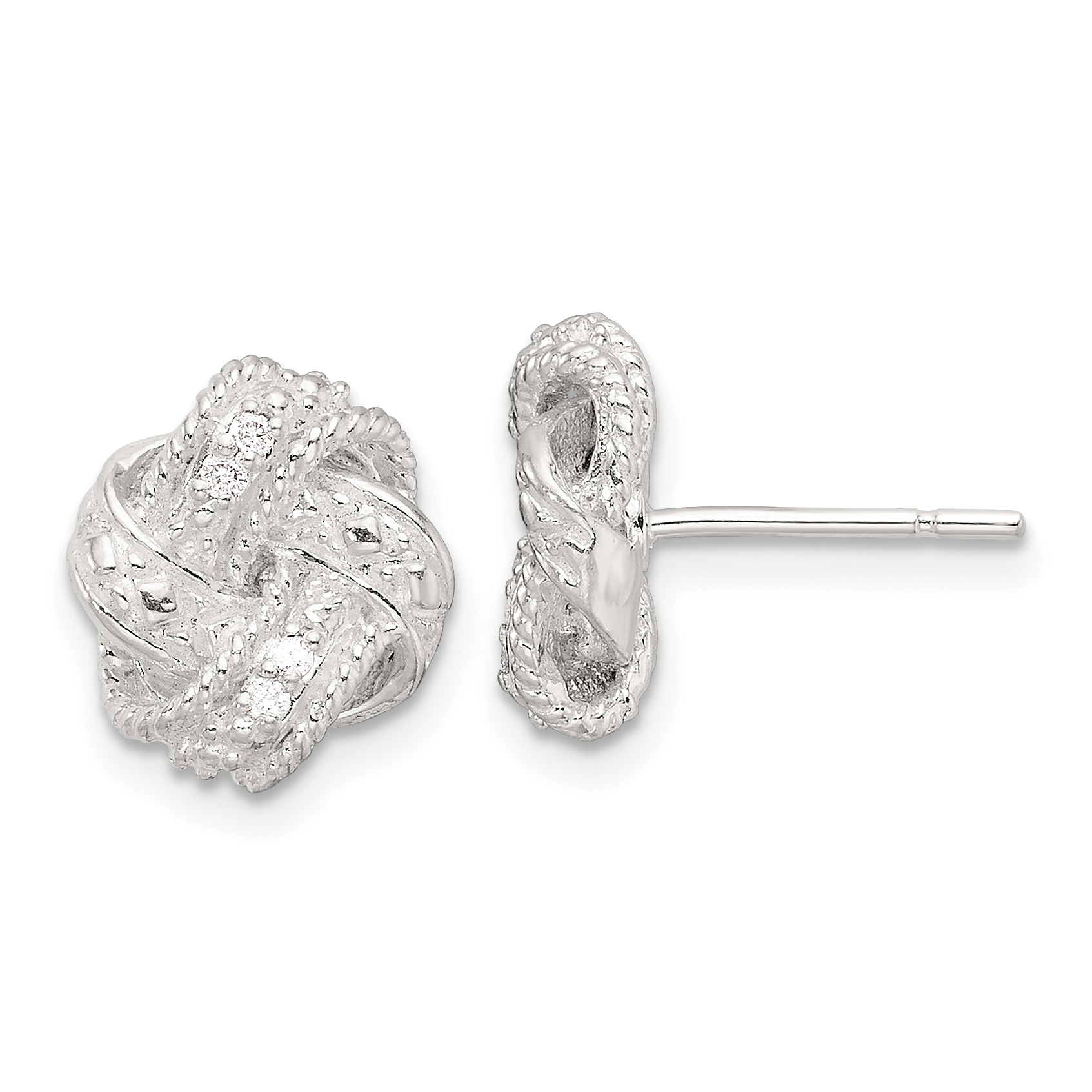 Sterling Silver Polished and Textured .04ct Diamond Love Knot Post Earrings (QE17473)
