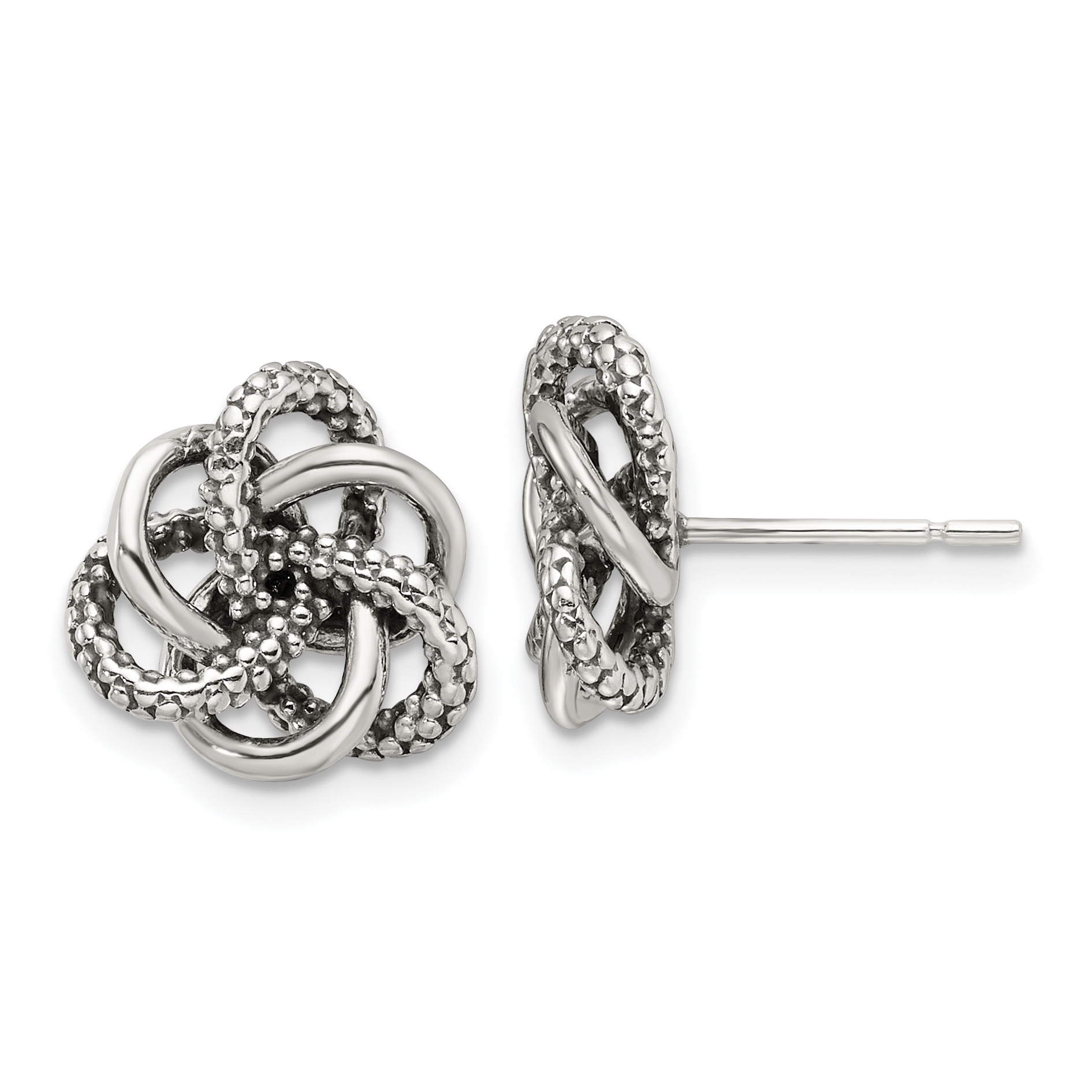 Sterling Silver Antiqued and Polished Love Knot Post Earrings (QE17475)