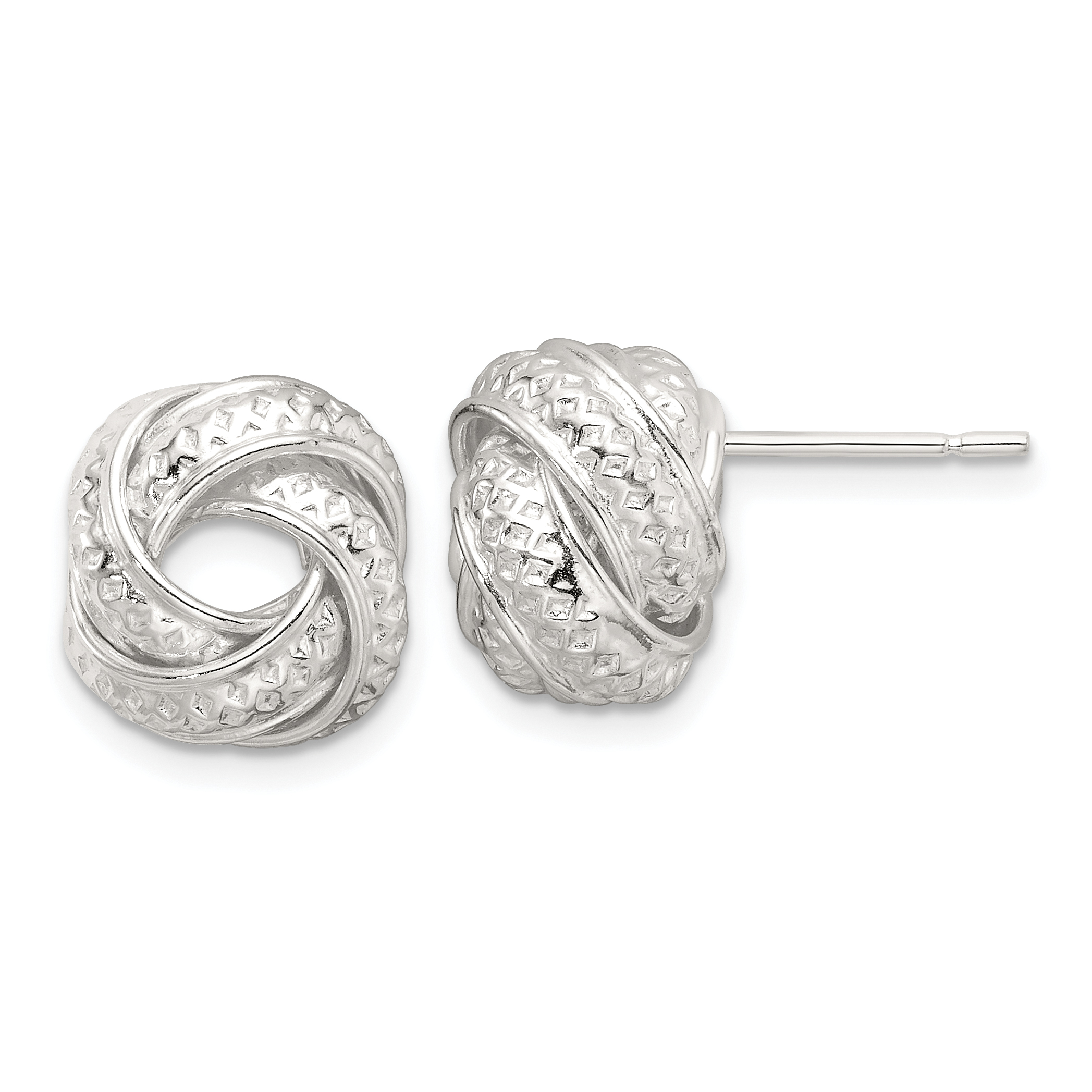 Sterling Silver Polished and Textured Love Knot Post Earrings (QE17476)