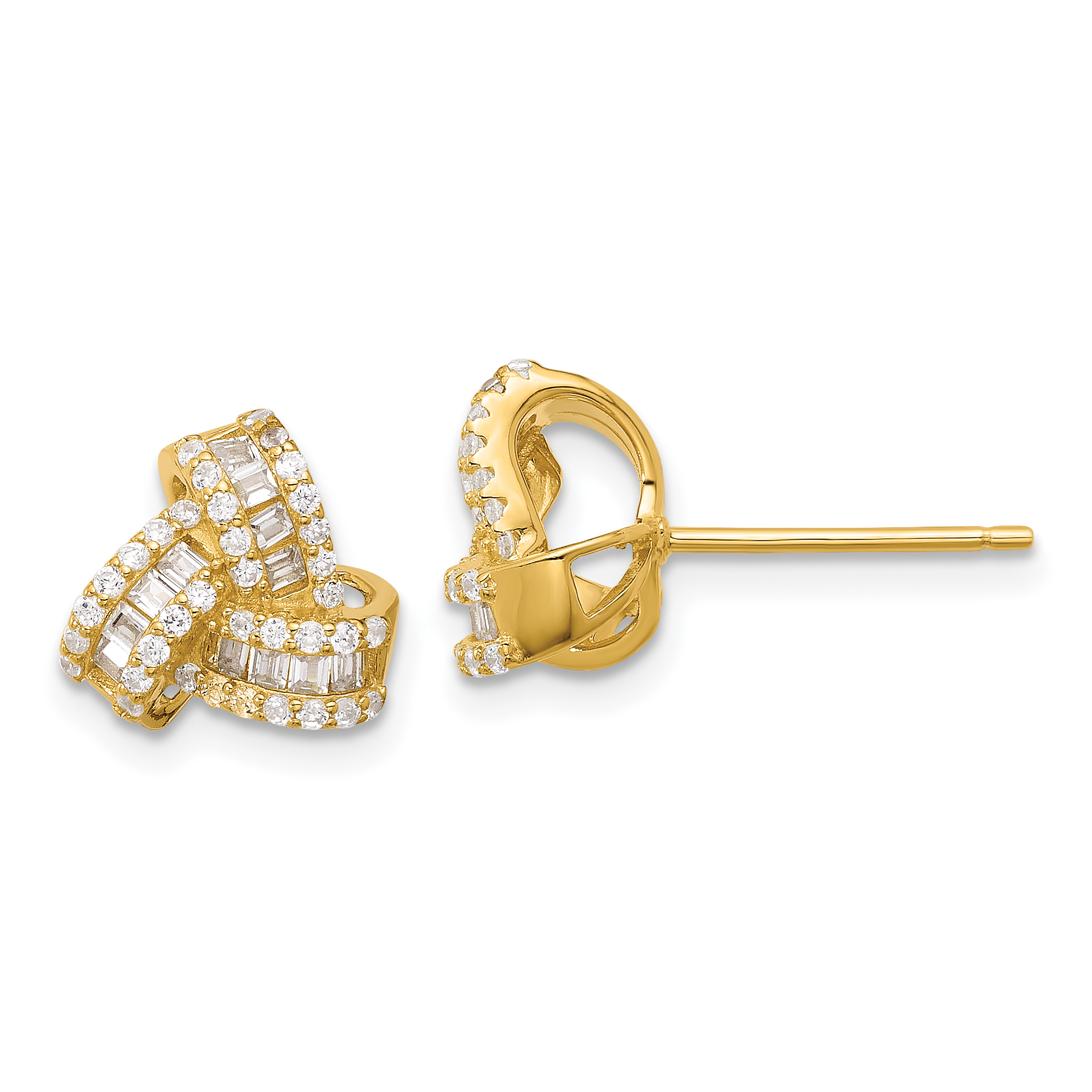 Sterling Silver Gold-tone CZ Love Knot Post Earrings (QE17477GP)