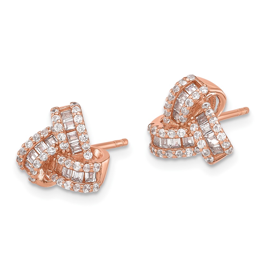 Sterling Silver Rose-tone CZ Love Knot Post Earrings (QE17477RP)