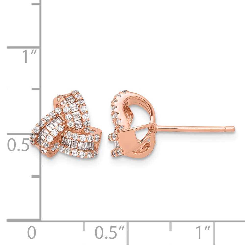 Sterling Silver Rose-tone CZ Love Knot Post Earrings (QE17477RP)