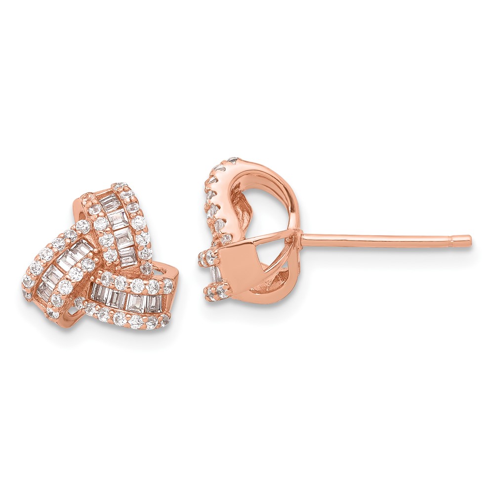 Sterling Silver Rose-tone CZ Love Knot Post Earrings (QE17477RP)