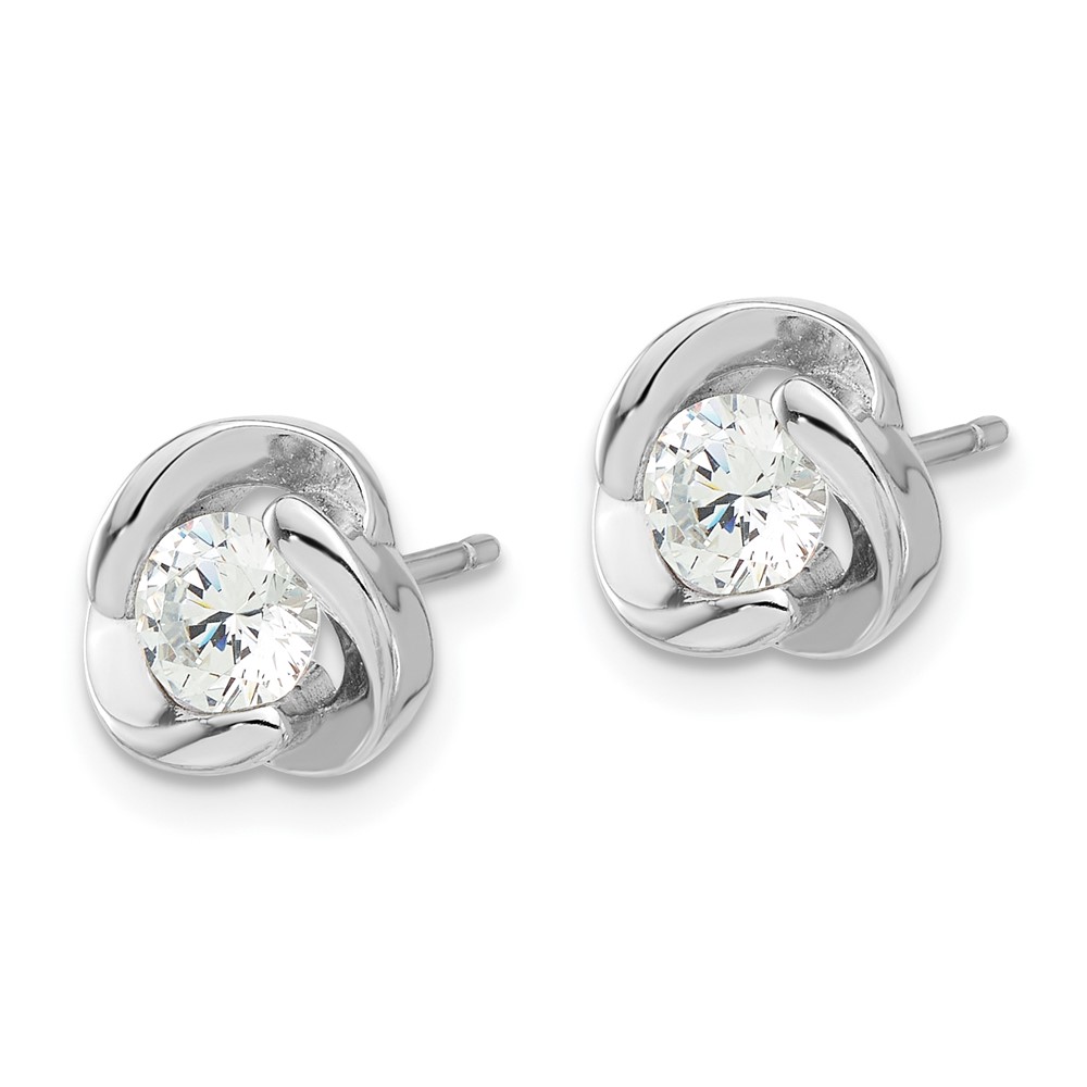 Sterling Silver Rhodium-plated with CZ Love Knot Post Earrings (QE17478)