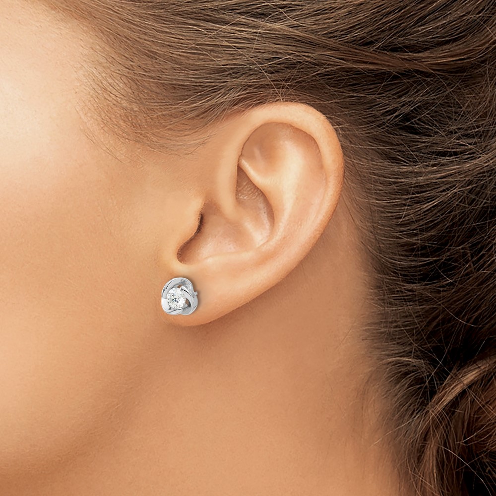 Sterling Silver Rhodium-plated with CZ Love Knot Post Earrings (QE17478)