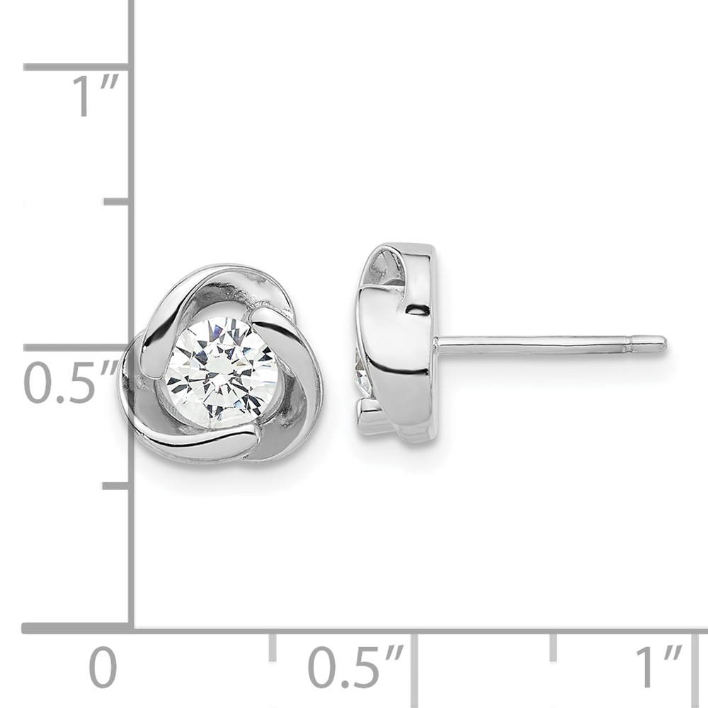 Sterling Silver Rhodium-plated with CZ Love Knot Post Earrings (QE17478)