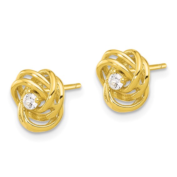 Affordable Expressions Sterling Silver Gold-tone Love Knot CZ Stud Earrings