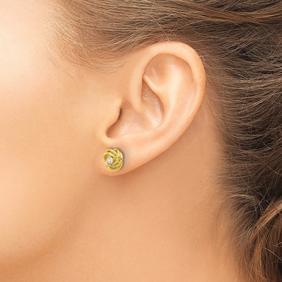 Affordable Expressions Sterling Silver Gold-tone Love Knot CZ Stud Earrings