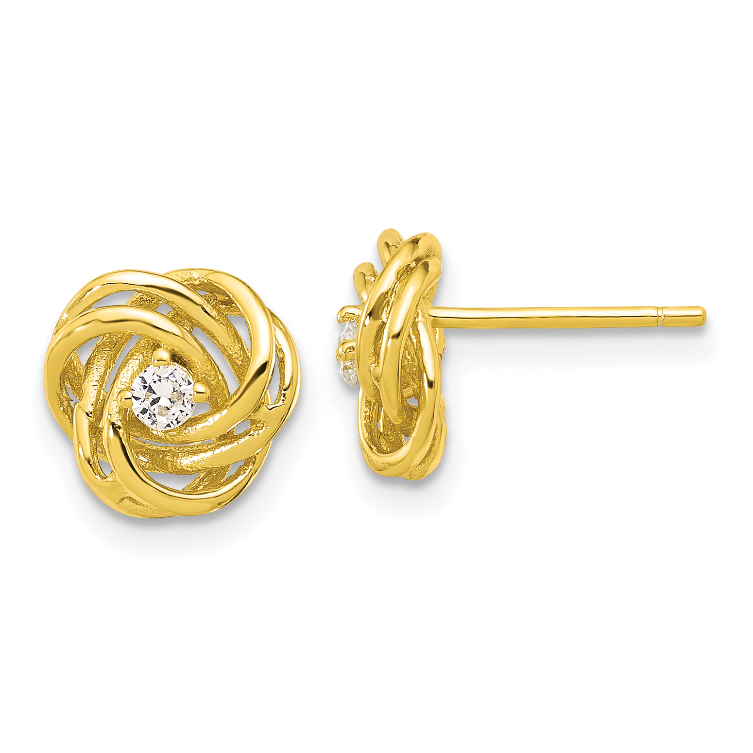 Sterling Silver Gold-tone Love Knot CZ Stud Earrings (QE17480GP)
