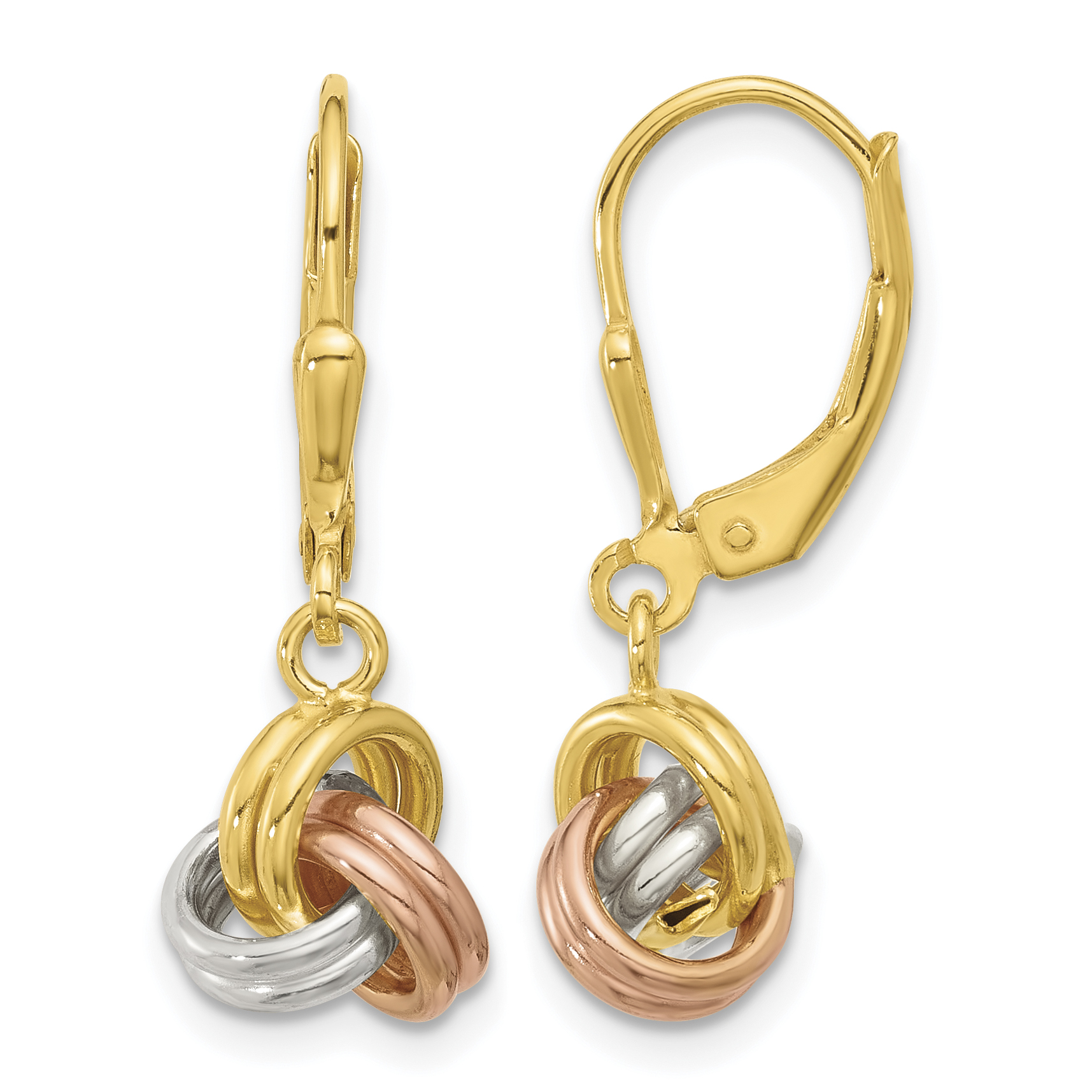 Sterling Silver Gold and Rose-tone Love Knot Leverback Earrings (QE17483)