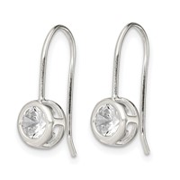 Sterling Silver Polished Round CZ Bezel Dangle Earrings view 2