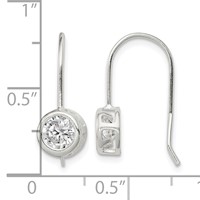 Sterling Silver Polished Round CZ Bezel Dangle Earrings view 4