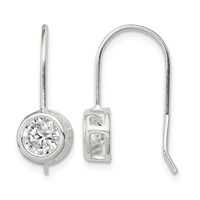 Sterling Silver Polished Round CZ Bezel Dangle Earrings view 1