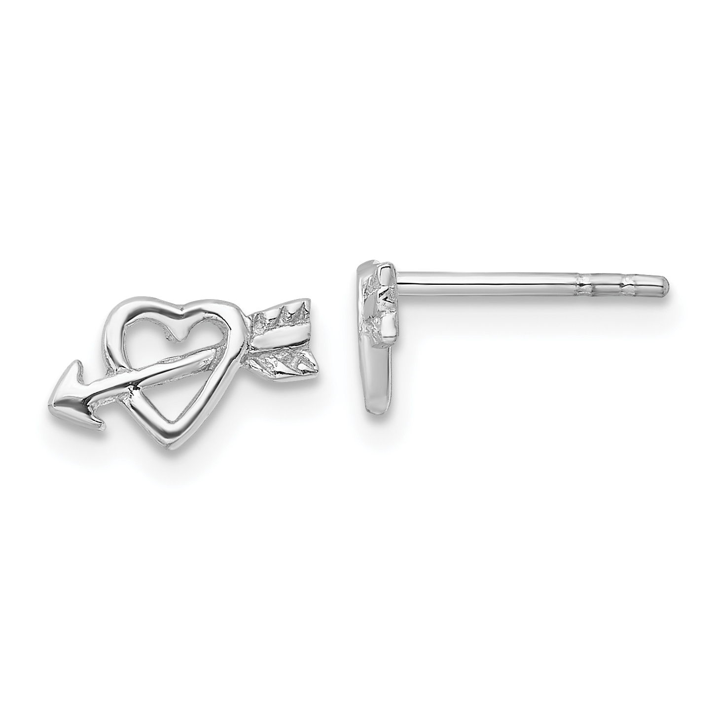 Sterling Silver Rhodium-plated Heart w/Arrow Post Earrings (QE17491)