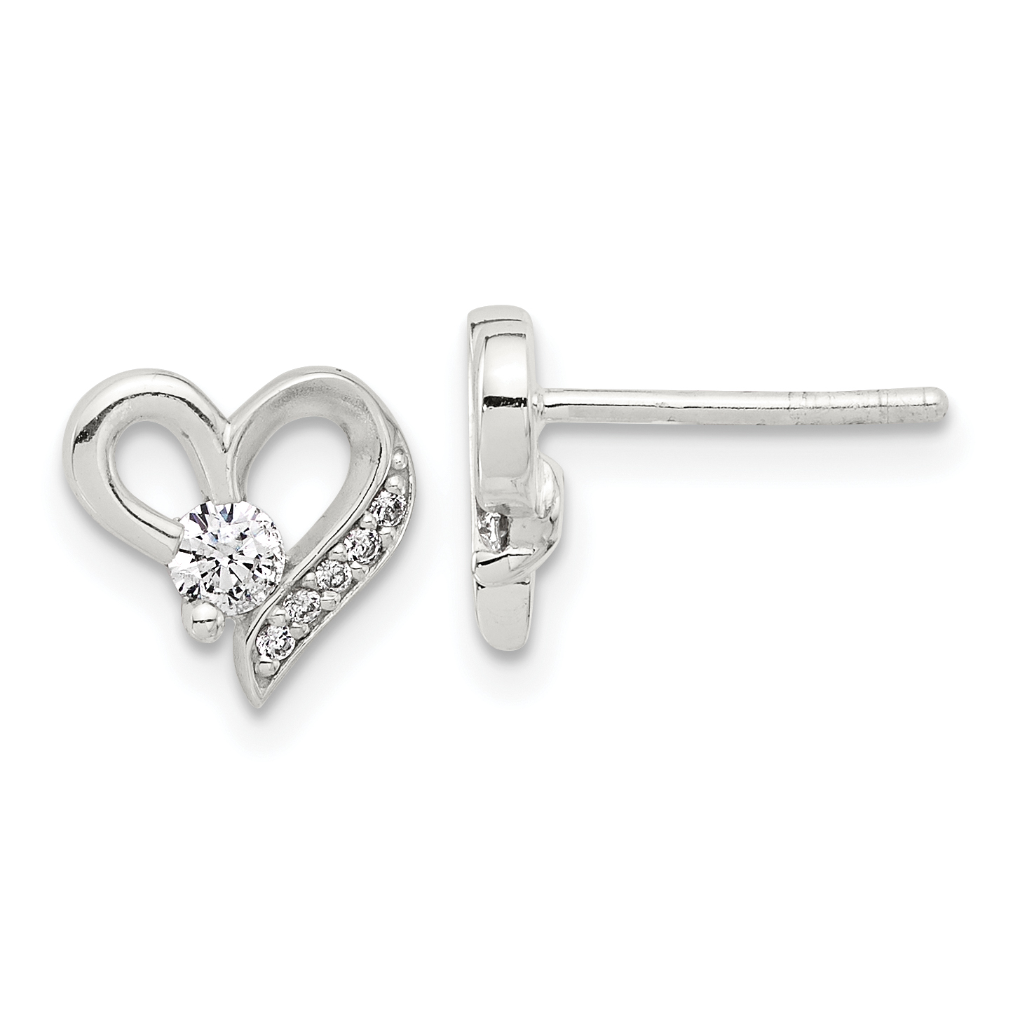 Sterling Silver E-coated CZ Heart Post Earrings (QE17493)
