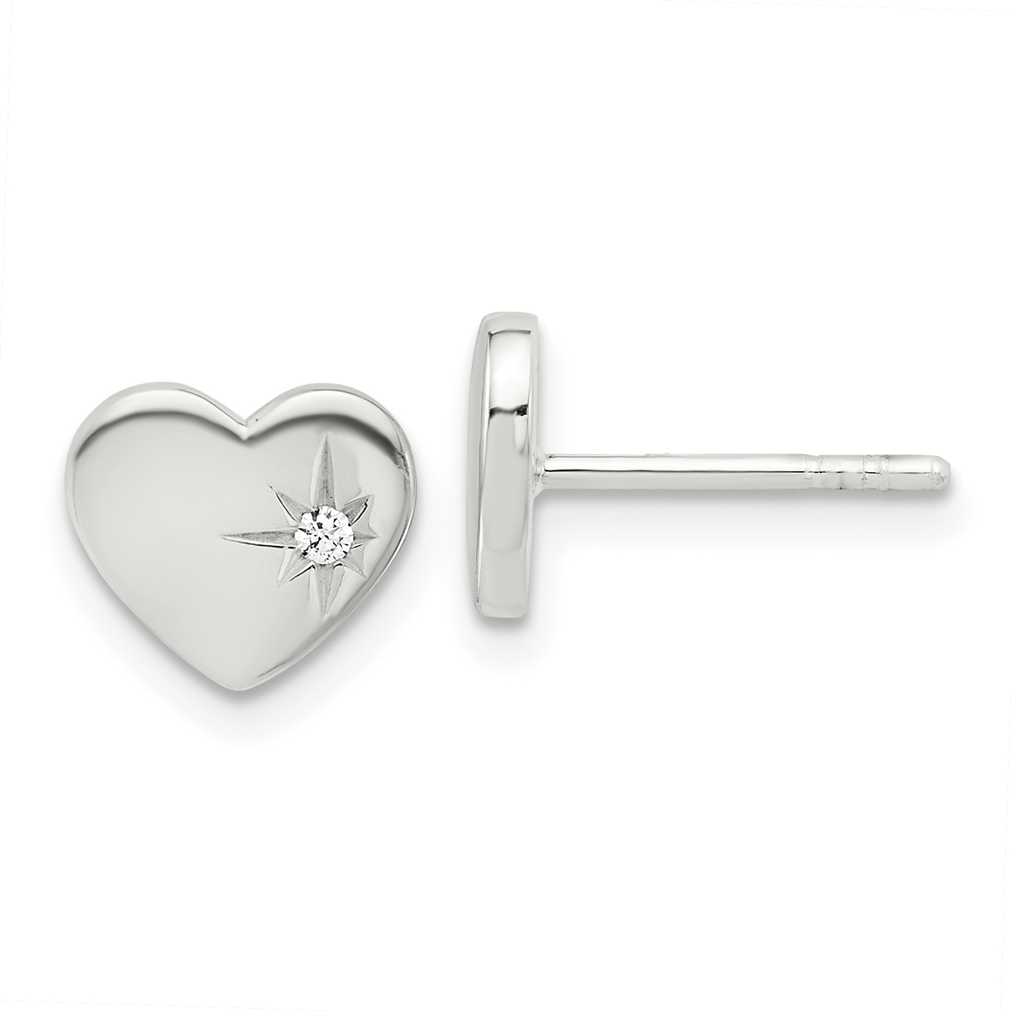 Sterling Silver E-coated with CZ Heart Post Earrings (QE17494)