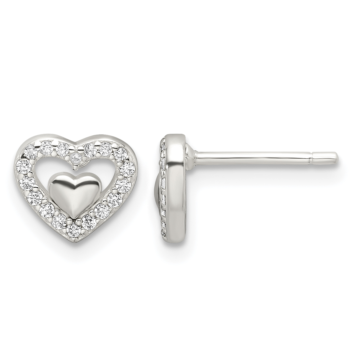 Sterling Silver E-Coating CZ Heart in a Heart Earrings (QE17495)