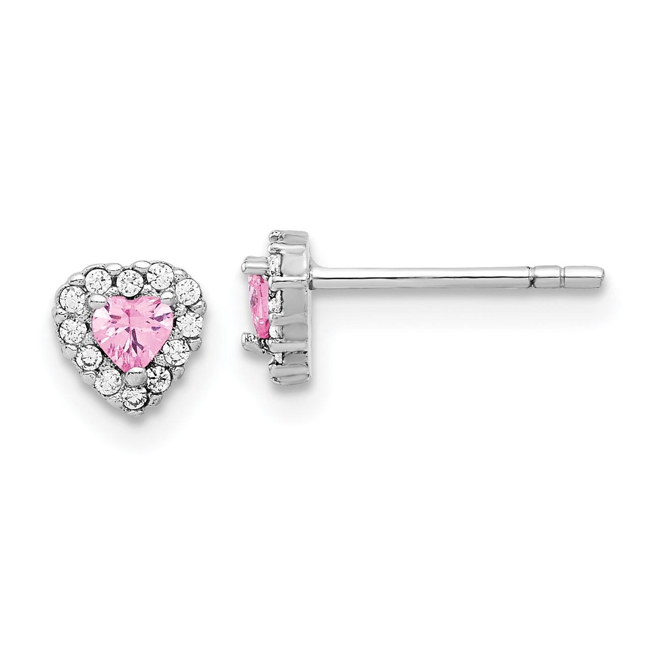 Sterling Silver Rhodium-plated Clear and Pink CZ Heart Post Earrings (QE17497)