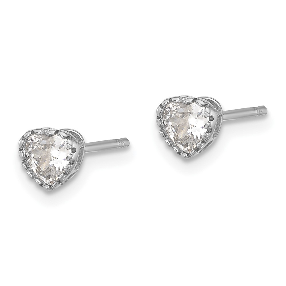 Sterling Silver Rhodium-plated CZ Heart Post Earrings (QE17498)