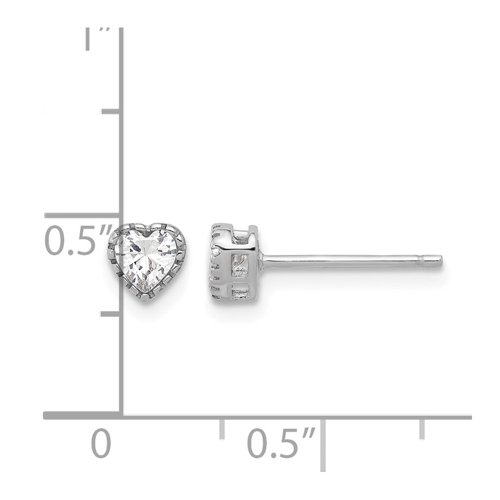 Sterling Silver Rhodium-plated CZ Heart Post Earrings (QE17498)