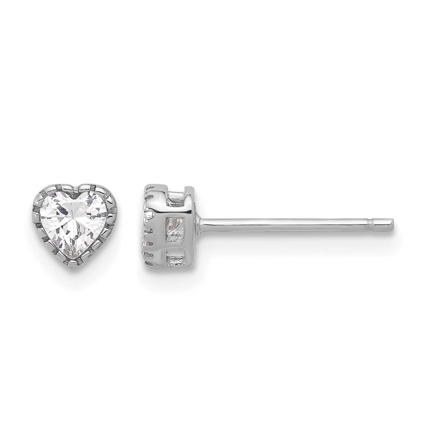 Sterling Silver Rhodium-plated CZ Heart Post Earrings (QE17498)