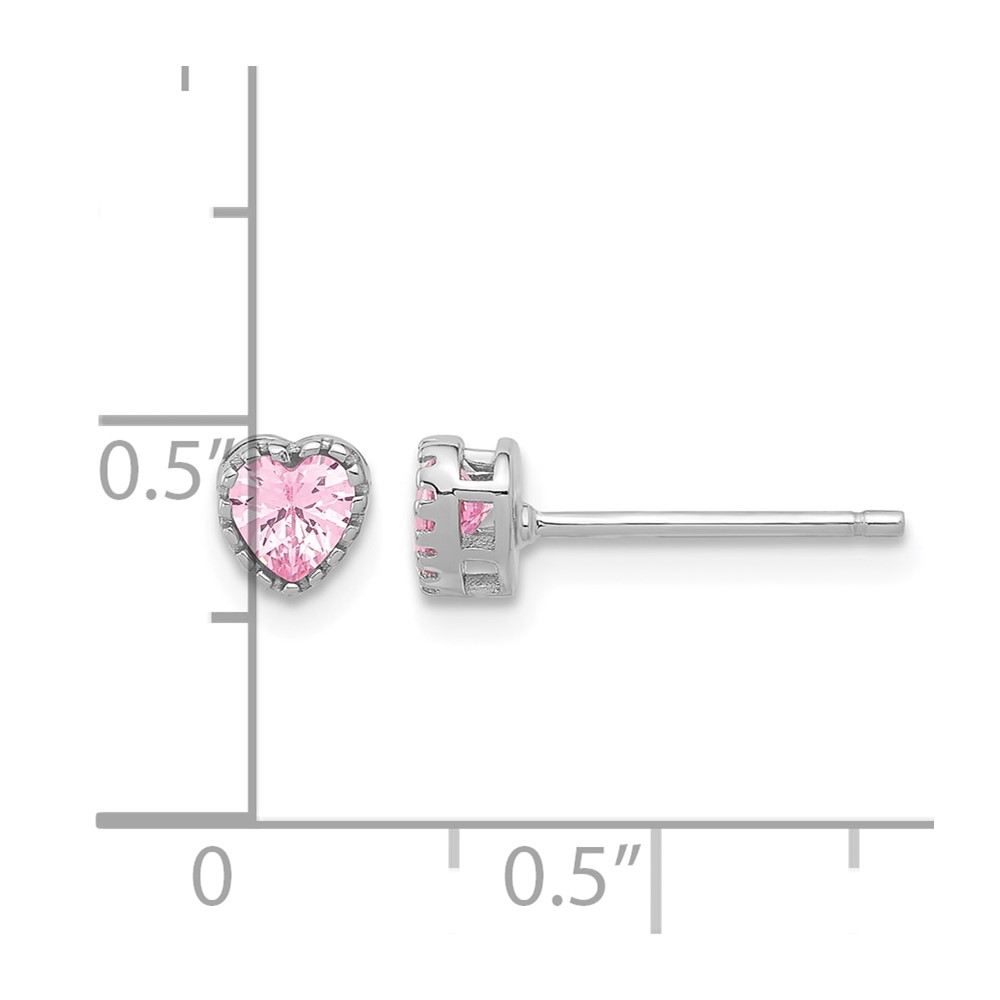 Sterling Silver Rhodium-plated Pink CZ Heart Post Earrings (QE17499)