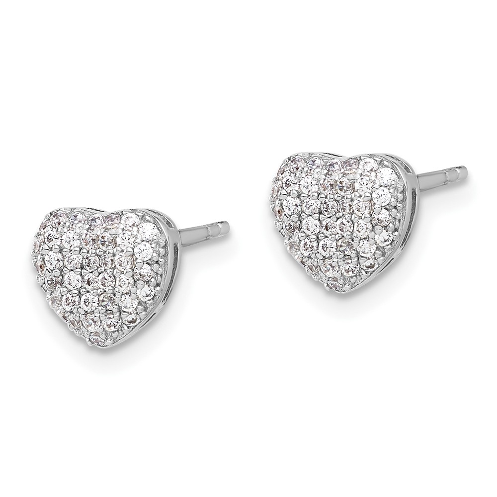 Sterling Silver Rhodium-plated Pave CZ Heart Post Earrings (QE17509)