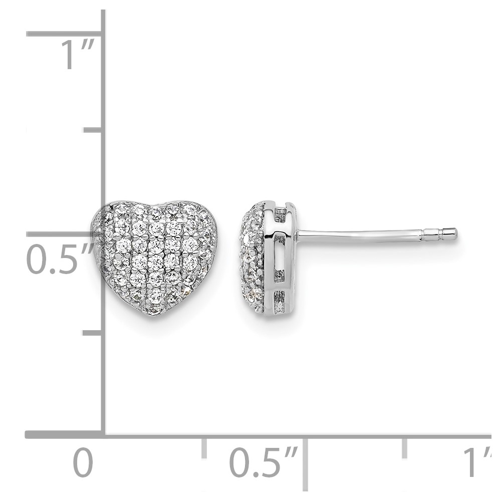 Sterling Silver Rhodium-plated Pave CZ Heart Post Earrings (QE17509)