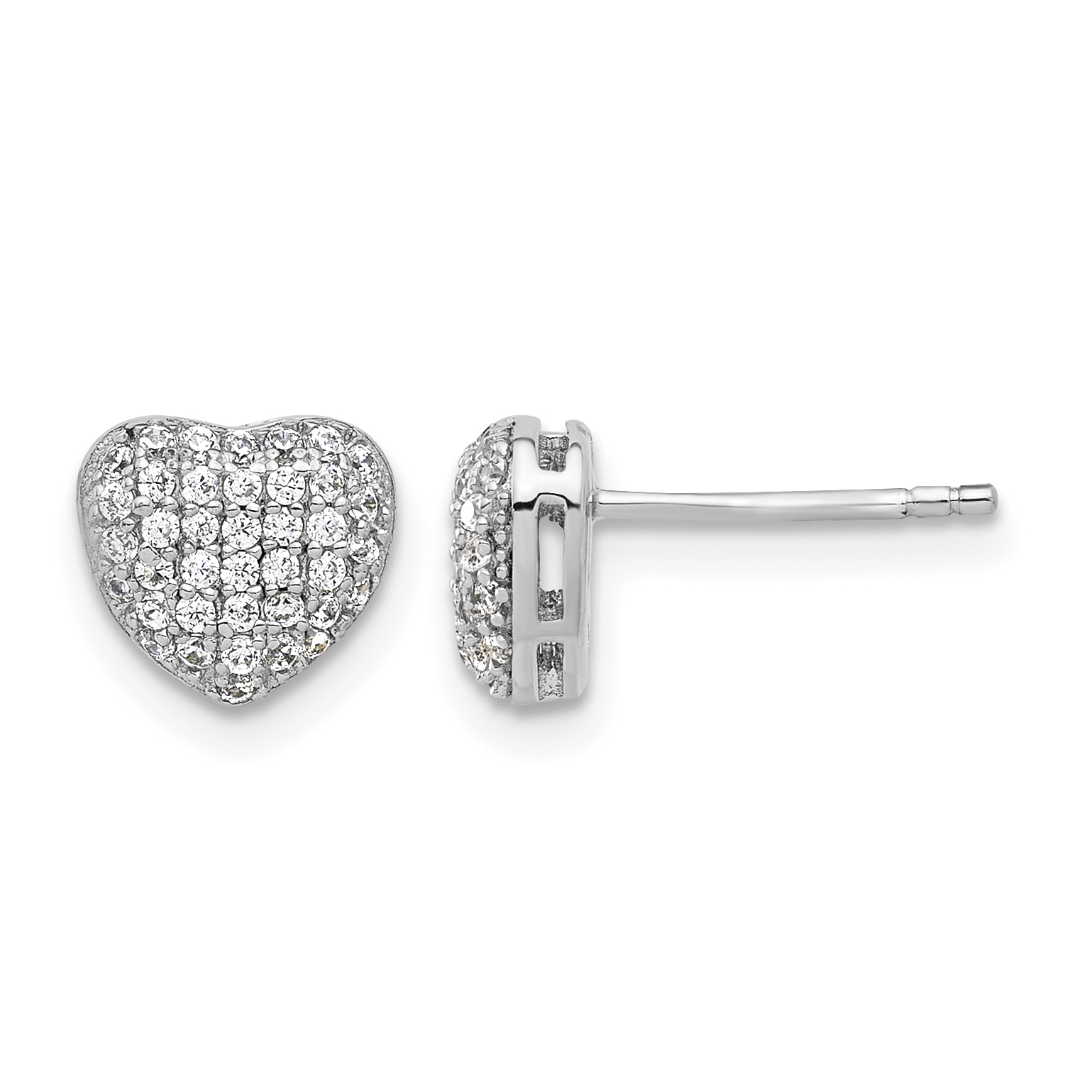 Sterling Silver Rhodium-plated Pave CZ Heart Post Earrings (QE17509)