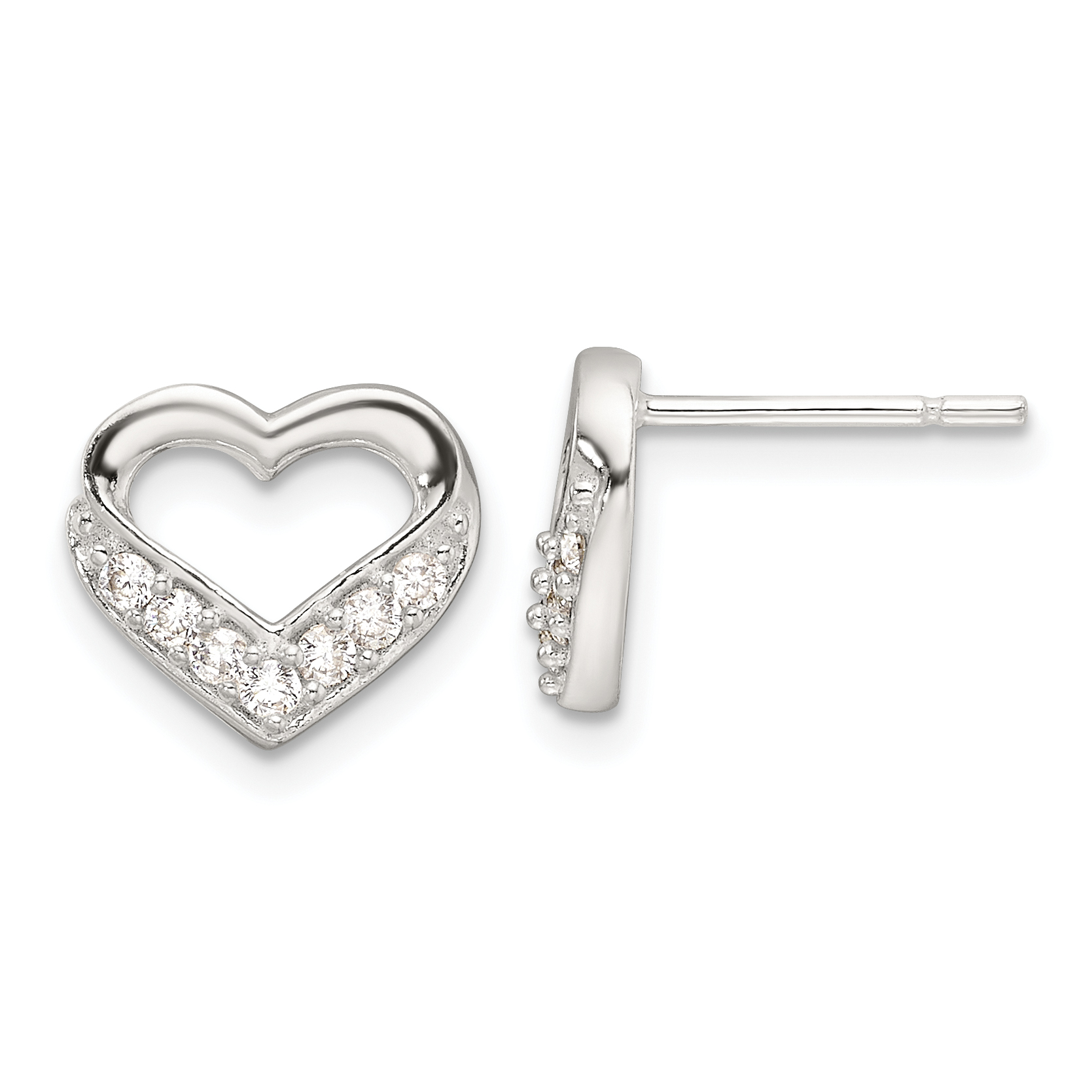 Sterling Silver Polished CZ Heart Post Earrings (QE17514)