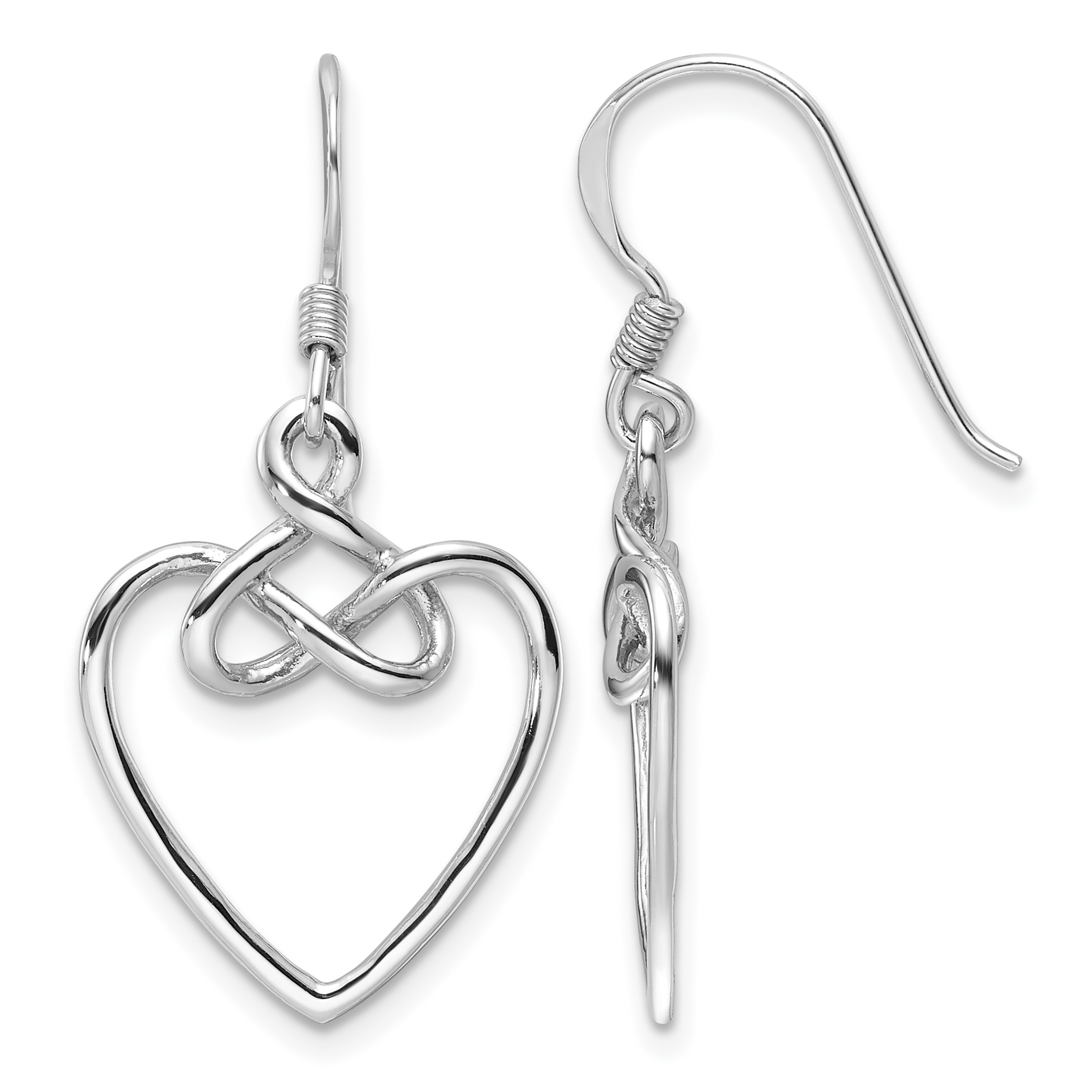 Sterling Silver Rhodium-Plated Polished Dangle Knotted Heart Earrings (QE17531)