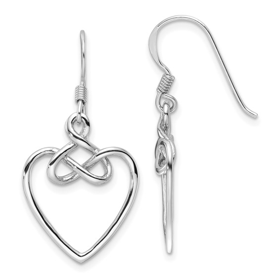 Sterling Silver Rhodium-Plated Polished Dangle Knotted Heart Earrings