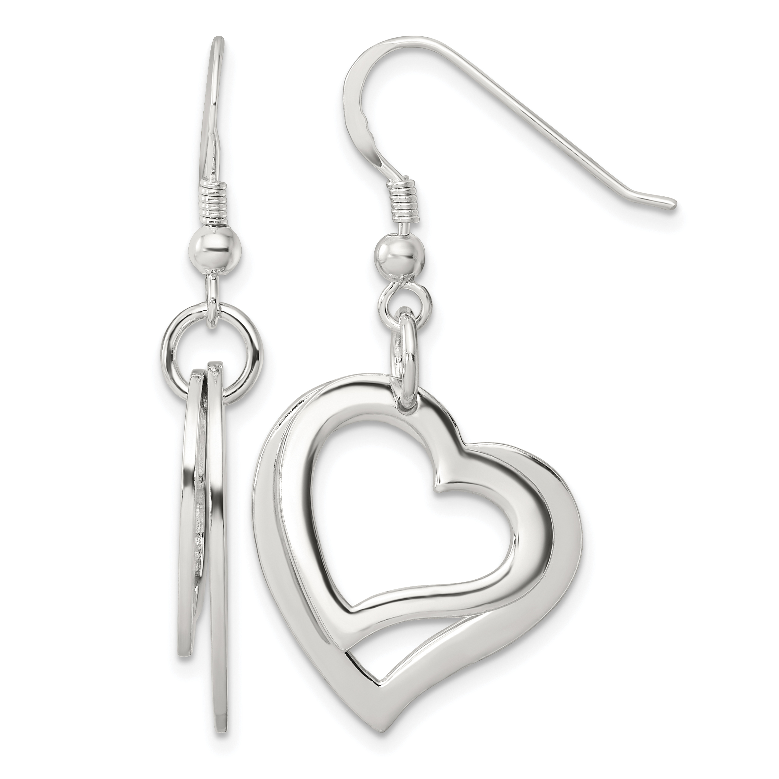 Sterling Silver Polished Two piece Open Heart Shepherd Hook Earrings (QE17533)