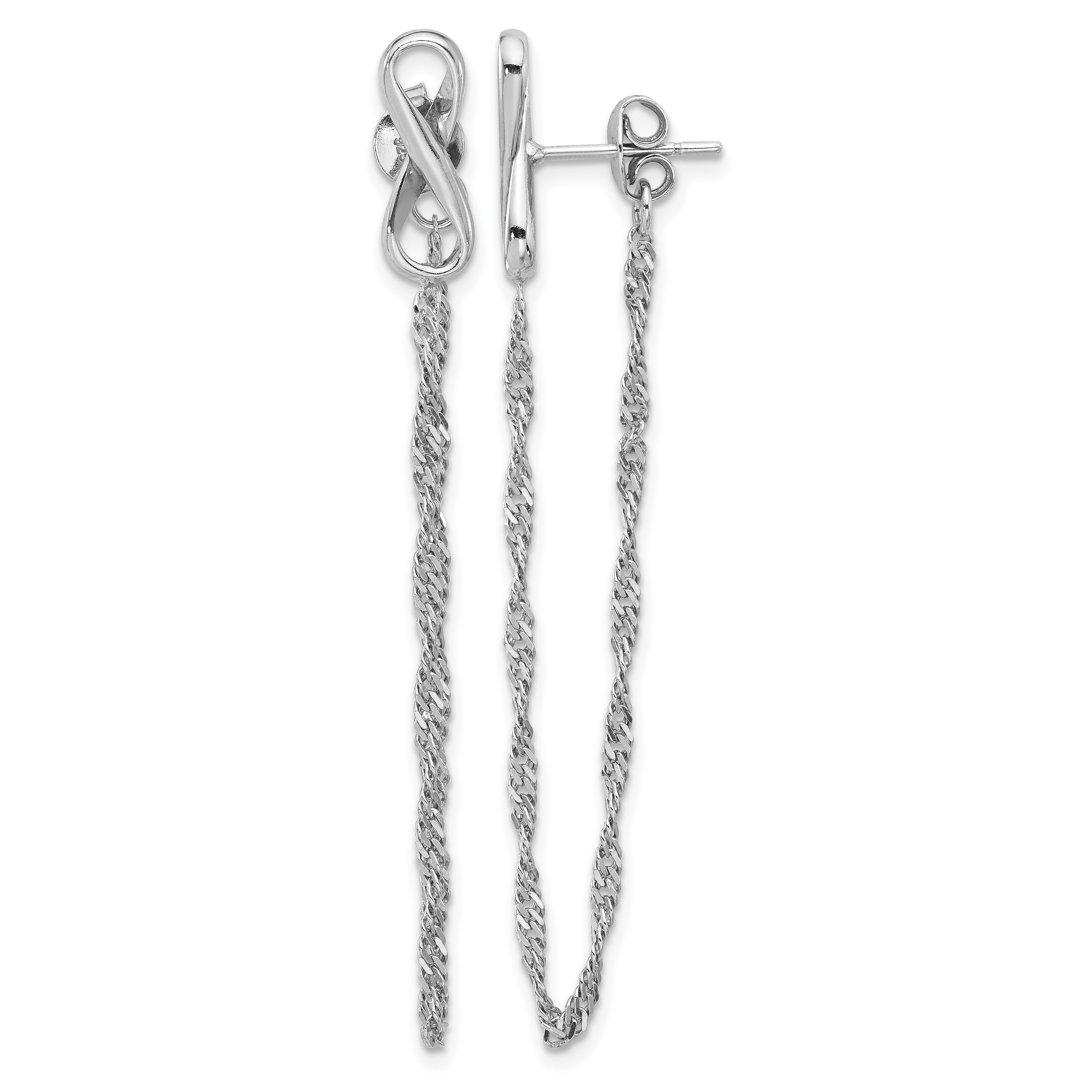 Sterling Silver Rhodium-plated Infinity with Twisted Chain Post Earrings (QE17536)
