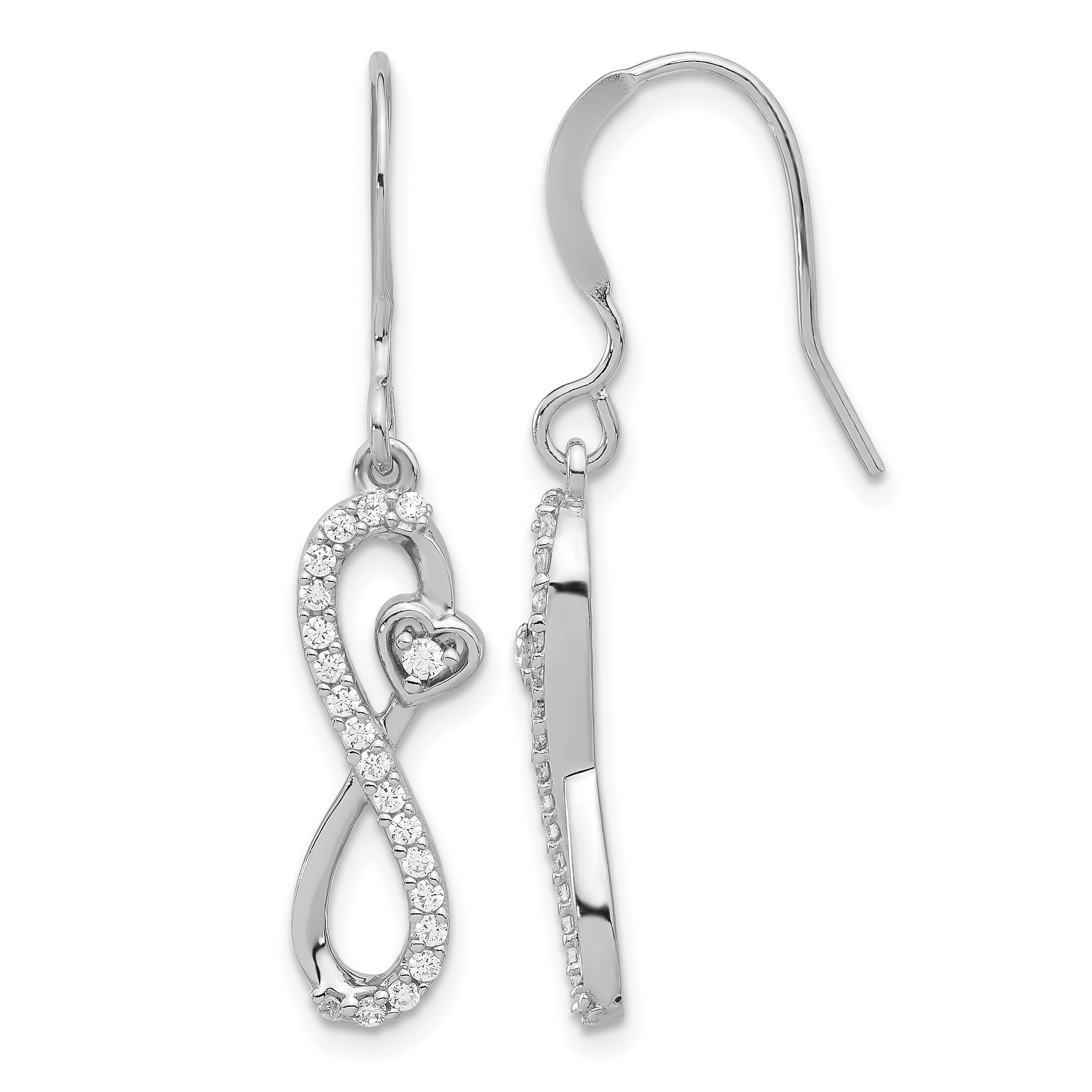 Sterling Silver Rhodium-plated Polished CZ Infinity Heart Dangle Earrings (QE17537)